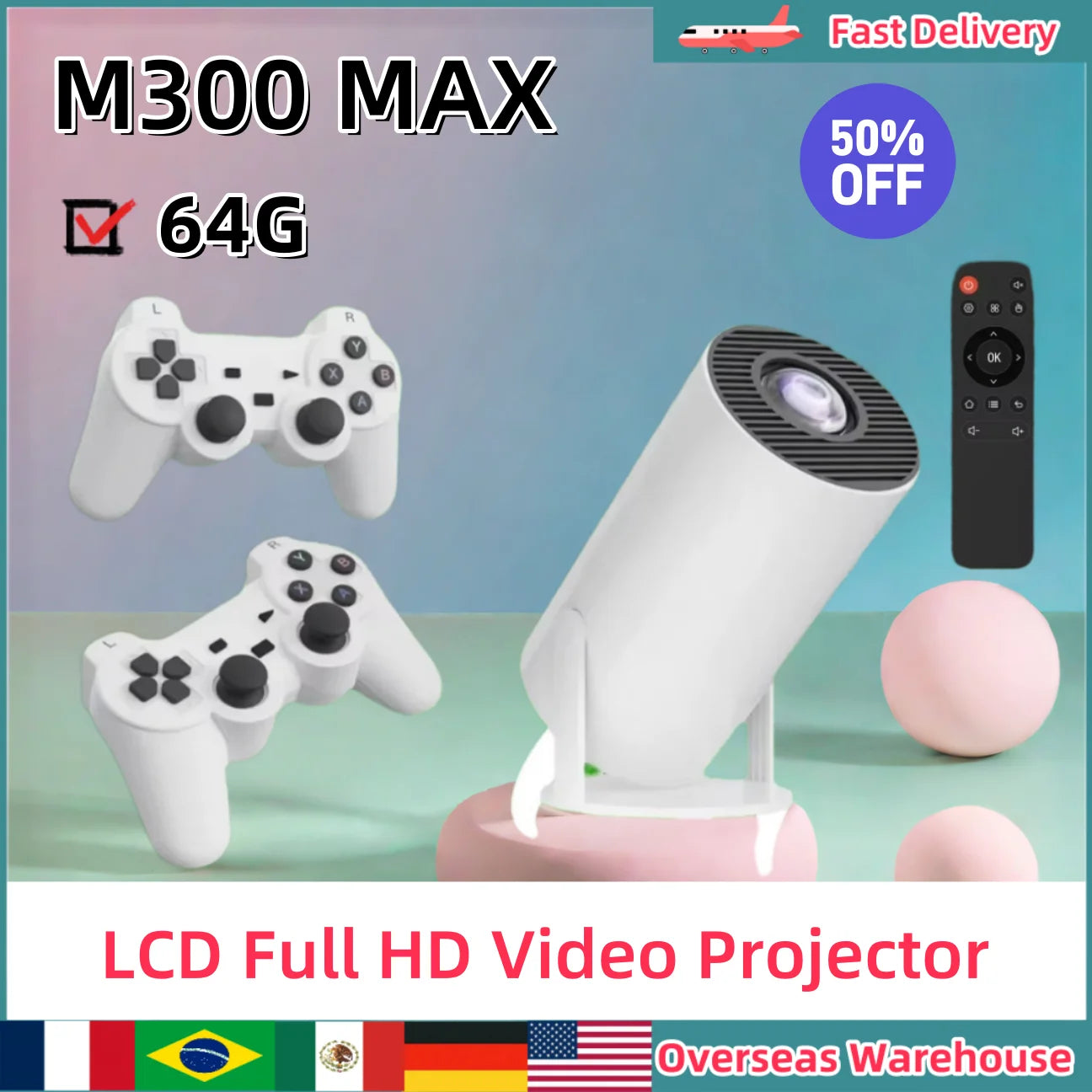 Console de jeu portable M300 Max Retro avec projecteur intelligent 720P – Jeux et cadeaux